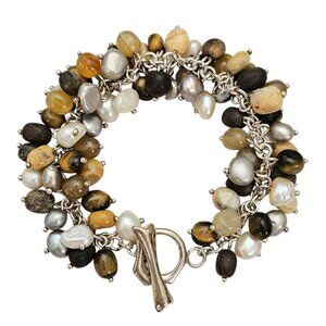 Sterling Silver Whitney Kelly Pearl, Agate, Tiger Eye Cha Cha Bracelet